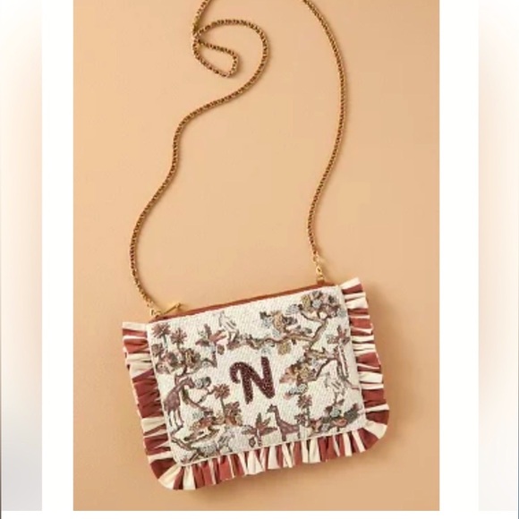 Anthropologie Handbags - Anthropologie Monogrammed Letter N Embroidered Purse